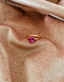 Anello con Zircone a Forma di Cuore Fucsia Argento Rosa