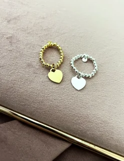 Anello Elastico con Cuore Pendente COLORE ARGENTO Dorato