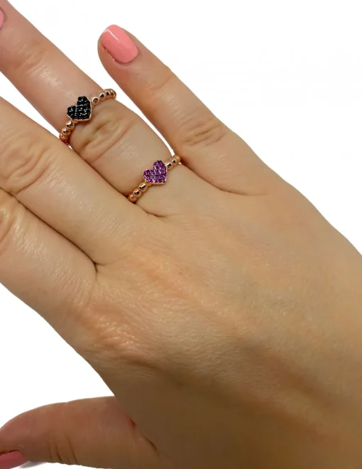 Anello Regolabile Cuore e Gambo Lavorato COLORE ZIRCONI zirconi viola
