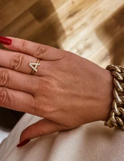 Anello Regolabile Lettera Big in Pavè di Zirconi COLORE ARGENTO Dorato LETTERA lettera A COLORE ZIRCONI zirconi bianchi