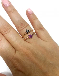 Anello Regolabile Stella e Gambo Lavorato COLORE ZIRCONI zirconi viola