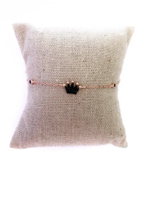 Bracciale a Catenina con Corona di Zirconi Neri