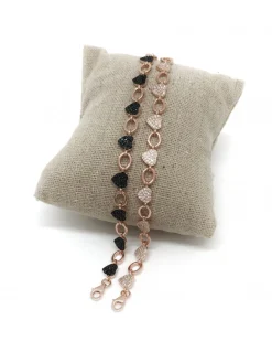 Bracciale a Catenina con 10 Cuori in Pavè di Zirconi COLORE ZIRCONI zirconi bianchi