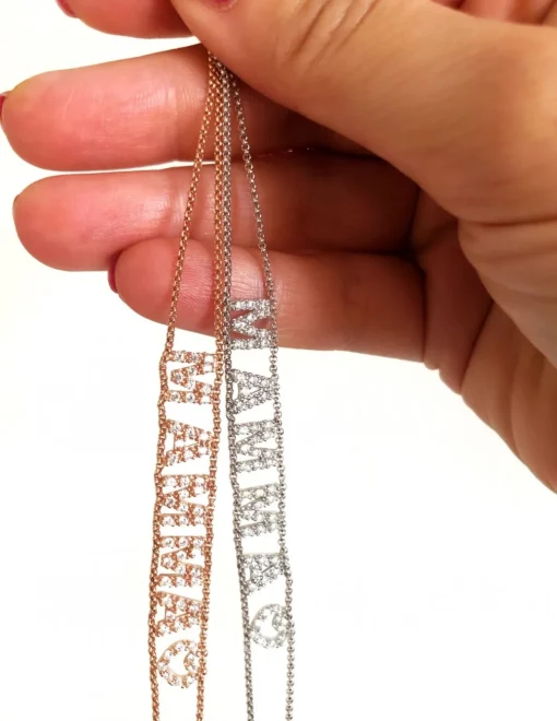Bracciale a Catenina con Scritta Personalizzabile di Zirconi COLORE ARGENTO Bianco COLORE ZIRCONI zirconi bianchi NUMERO DI LETTERE 1 lettera