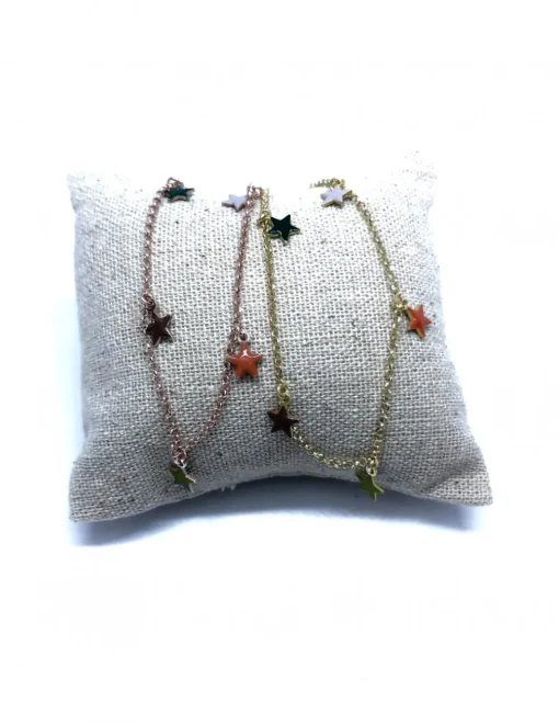 Bracciale a Catenina con Stelle Pendenti Smaltate COLORE ARGENTO Rosè
