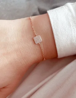 Bracciale a Catenina con Quadratino di Zirconi COLORE ARGENTO Rosè
