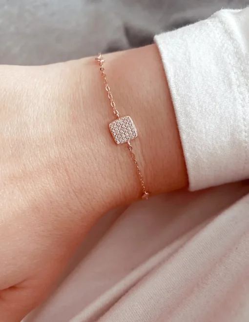 Bracciale a Catenina con Quadratino di Zirconi COLORE ARGENTO Rosè