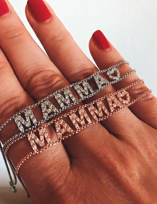 Bracciale a Catenina con Scritta Personalizzabile di Zirconi COLORE ARGENTO Bianco COLORE ZIRCONI zirconi bianchi NUMERO DI LETTERE 1 lettera