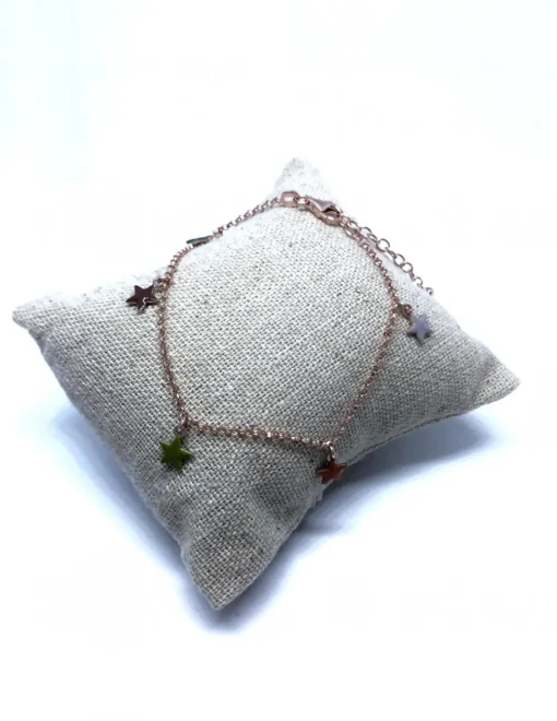 Bracciale a Catenina con Stelle Pendenti Smaltate COLORE ARGENTO Rosè