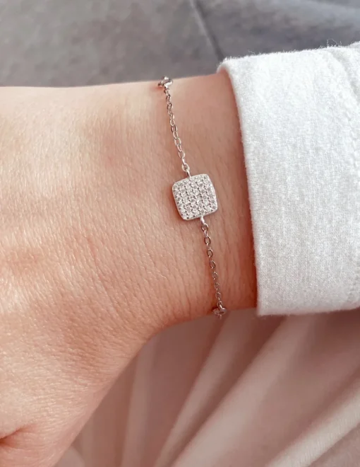 Bracciale a Catenina con Quadratino di Zirconi COLORE ARGENTO Rosè