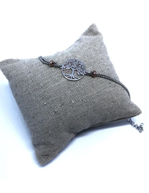 Bracciale a Catenina Doppia con Albero della Vita Bicolore
