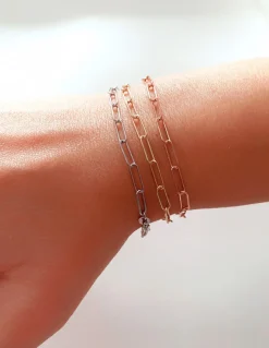 Bracciale Catena Rettangolare Sottile COLORE ARGENTO Bianco
