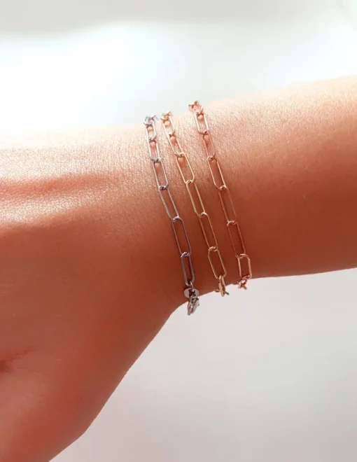 Bracciale Catena Rettangolare Sottile COLORE ARGENTO Bianco