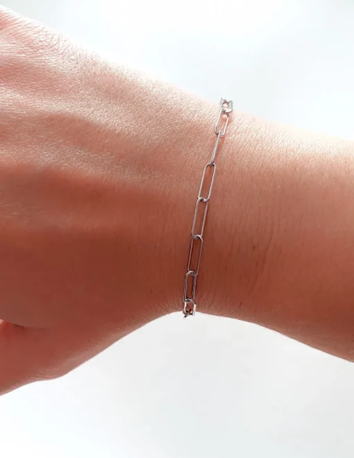 Bracciale Catena Rettangolare Sottile COLORE ARGENTO Bianco