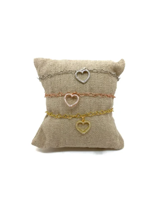 Bracciale Catenina a Forma di Cuore e Cuore Pendente COLORE ARGENTO Bianco