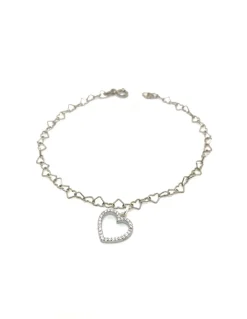 Bracciale Catenina a Forma di Cuore e Cuore Pendente COLORE ARGENTO Bianco