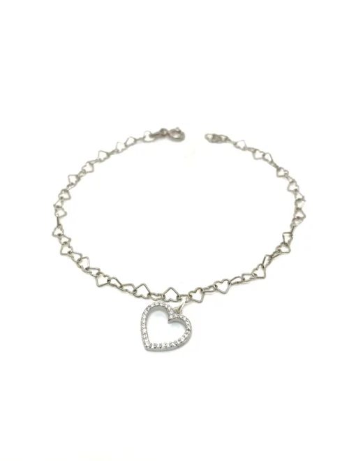 Bracciale Catenina a Forma di Cuore e Cuore Pendente COLORE ARGENTO Bianco