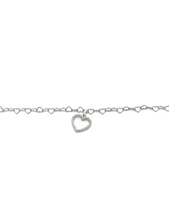 Bracciale Catenina a Forma di Cuore e Cuore Pendente COLORE ARGENTO Bianco