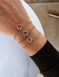 Bracciale Catenina a Forma di Cuore e Cuore Pendente COLORE ARGENTO Bianco