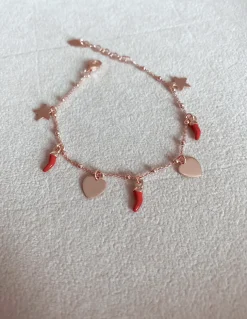 Bracciale con Cornetti Stelle e Cuori COLORE SMALTO rosso