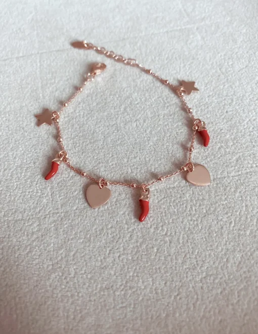 Bracciale con Cornetti Stelle e Cuori COLORE SMALTO rosso