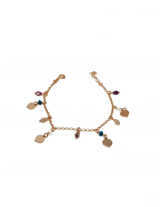 Bracciale con Cristalli Colorati e Cuori Pendenti