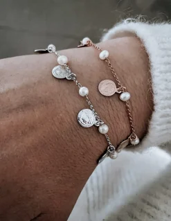 Bracciale con Monete e Perline COLORE ARGENTO Bianco