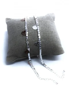 Bracciale con Pepite 3 mm e Gufetti Pendenti COLORE ARGENTO Bianco