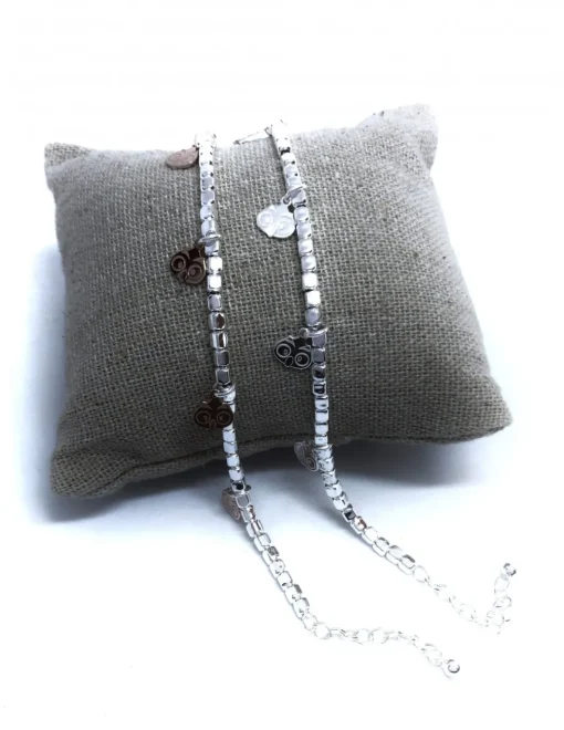 Bracciale con Pepite 3 mm e Gufetti Pendenti COLORE ARGENTO Bianco