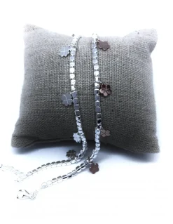 Bracciale con Pepite 3 mm e Fiori Pendenti COLORE ARGENTO Rosè