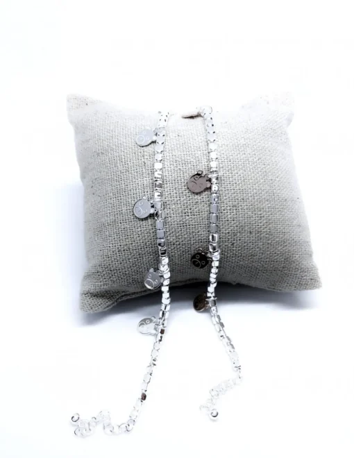 Bracciale con Pepite 3 mm e Orsetti Pendenti COLORE ARGENTO Bianco