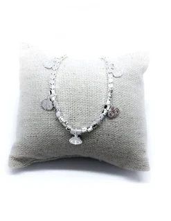 Bracciale con Pepite 3 mm e Gufetti Pendenti COLORE ARGENTO Bianco