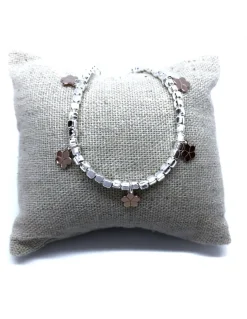 Bracciale con Pepite 3 mm e Fiori Pendenti COLORE ARGENTO Rosè