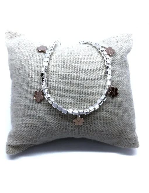 Bracciale con Pepite 3 mm e Fiori Pendenti COLORE ARGENTO Rosè