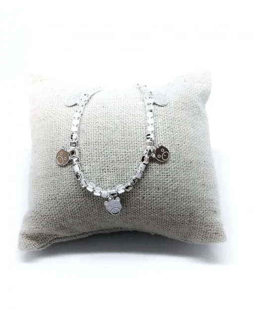 Bracciale con Pepite 3 mm e Orsetti Pendenti COLORE ARGENTO Bianco