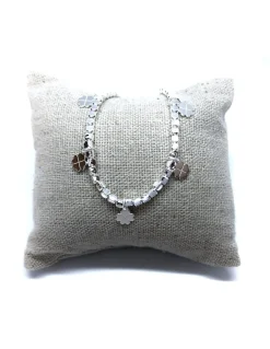 Bracciale con Pepite 3 mm e Fiori Pendenti COLORE ARGENTO Rosè