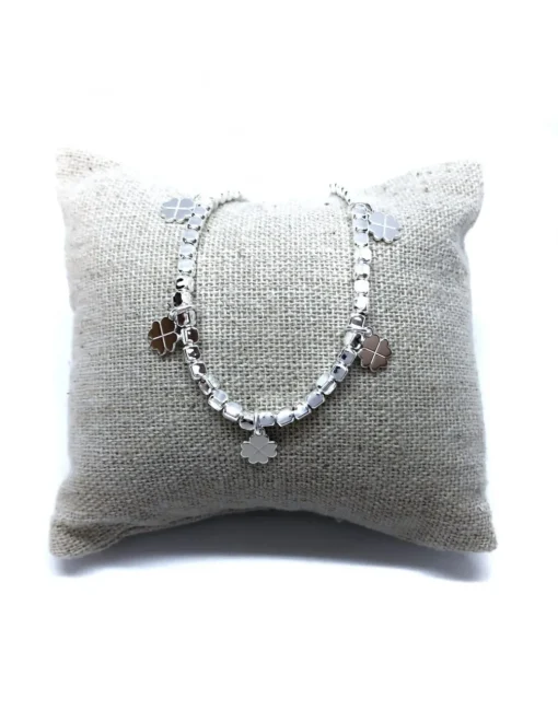 Bracciale con Pepite 3 mm e Fiori Pendenti COLORE ARGENTO Rosè