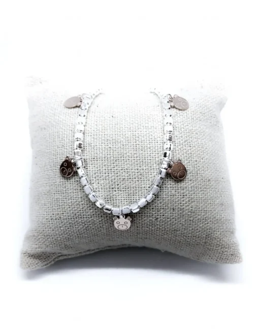 Bracciale con Pepite 3 mm e Orsetti Pendenti COLORE ARGENTO Bianco