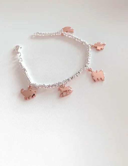 Bracciale con Pepite Martellate Medie e Soggetti Natura COLORE ARGENTO Rosè