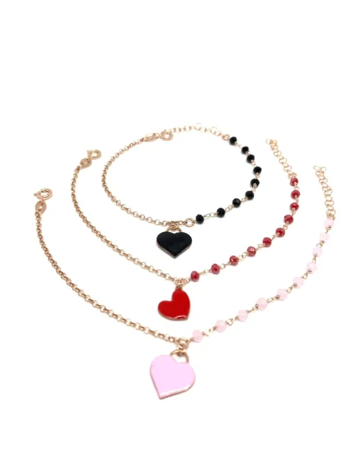 Bracciale Cristalli e Cuore Smaltato COLORE ARGENTO Rosè COLORE SMALTO nero