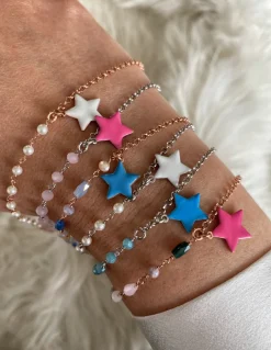 Bracciale Cristalli e Stella Smaltata COLORE ARGENTO Rosè COLORE SMALTO bianco