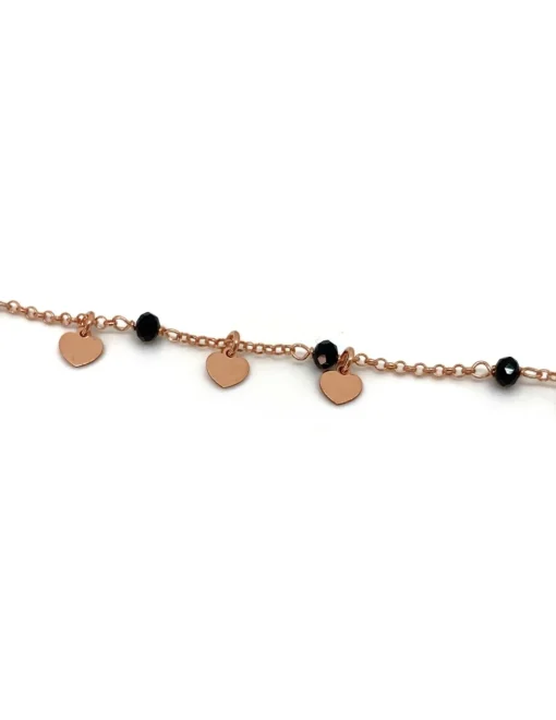 Bracciale Cristalli Neri e Soggetti Pendenti COLORE ARGENTO Rosè SOGGETTO cuore