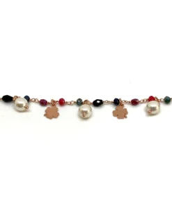 Bracciale Cristalli Perle Pendenti e Quadrifogli COLORE CRISTALLI rossi