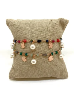 Bracciale Cristalli Perle Pendenti e Quadrifogli COLORE CRISTALLI rossi
