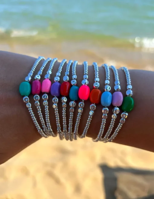 Bracciale Cubetti e Pepita Ovale Smaltata COLORE SMALTO ROSSO