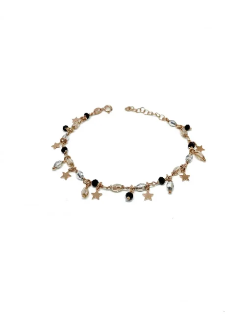 Bracciale di Cristalli e Stelle Pendenti COLORE ARGENTO Rosè COLORE CRISTALLI cristalli neri
