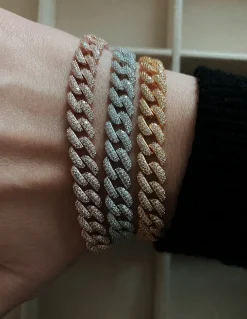 Bracciale Groumette in Pavè di Zirconi Maglia Media COLORE ARGENTO Bianco
