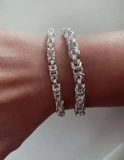 Bracciale Maglia Bizantina COLORE ARGENTO Bianco LUNGHEZZA BRACCIALE 18 CM GRANDEZZA DELLA MAGLIA S (5 mm)
