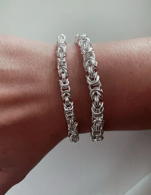 Bracciale Maglia Bizantina COLORE ARGENTO Bianco LUNGHEZZA BRACCIALE 18 CM GRANDEZZA DELLA MAGLIA S (5 mm)