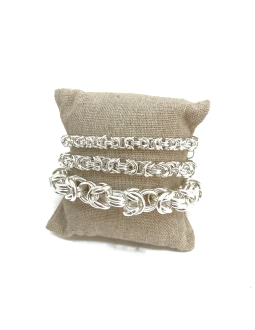Bracciale Maglia Bizantina COLORE ARGENTO Bianco LUNGHEZZA BRACCIALE 18 CM GRANDEZZA DELLA MAGLIA S (5 mm)
